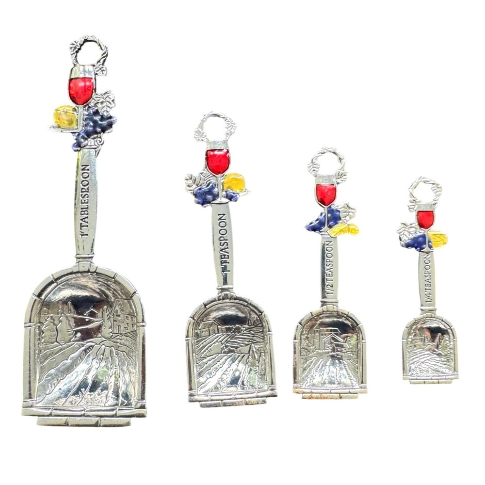 Vintage‎ Wine Vineyard Measuring Spoons Set 4 Silver Tone  La Cucina Ganz